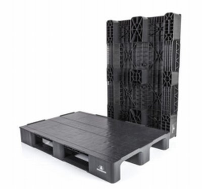 Palé de plástico para logística, 3 patines liso, 1200 mm x 800 mm x 150 mm, carga dinámica 1500 kg