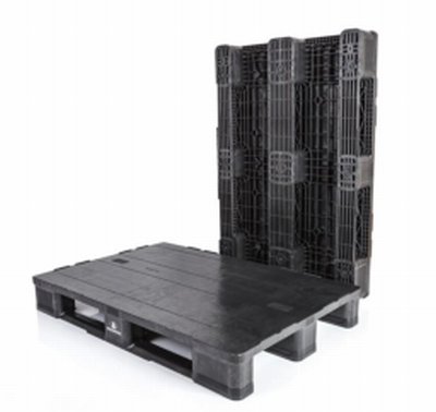 Palé de plástico para logística, 3 patines liso, 1200 mm x 800 mm x 157 mm, carga dinámica 1700 kg